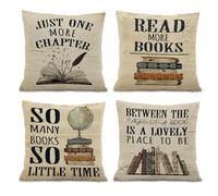 ISANOU Reading Nook Decor,Vintage Book Theme Throw Pillow Covers 18x18 Set of 4,Cozy Reading Corner Decor for Classroom Library Book Club,Book Lover Gifts for Women