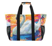 ISAOA A Beautiful Swan Swimming on The Lake Beach Bags for Women Large Waterproof Beach Tote Bag Travel Pool Yoga Nurse Shopping Tote Bag