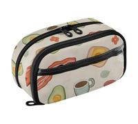 ISAOA Avocado Fried Egg Breakfast Pattern Pencil Case with Clear PVC, Waterproof Zipper Pen Bag Pouch Organizer with PE Divider Large Capacity Stationery Storage for School Office