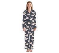ISAOA Beautiful Swan Womens Pajama Sets Long Sleeve Sleepwear Button Down 2 Piece Pjs with Pockets