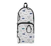 ISAOA Big Capacity Pencil Cases with Multi Pockets Cute Seamless Pattern with Little Penguin and Fish Pouch Bag School Office Teen Girls Boys