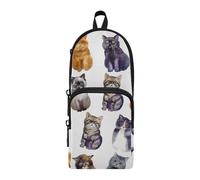 ISAOA Big Capacity Pencil Cases with Multi Pockets Seamless Pattern Cat on The White Pouch Bag School Office Teen Girls Boys