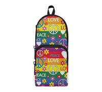 ISAOA Big Capacity Pencil Cases with Multi Pockets Symbols of The Hippie Peace Love Flower Pouch Bag School Office Teen Girls Boys