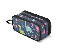 ISAOA Big Capacity Pencil CasesDinosaurs and Flowers on Navy Blue Pencil Pouch Bag Large Pen Bag Stationery Bag for Girls Boys Adults Student