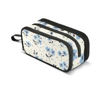 ISAOA Big Capacity Pencil CasesLittle Blue Flower Pencil Pouch Bag Large Pen Bag Stationery Bag for Girls Boys Adults Student