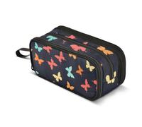 ISAOA Big Capacity Pencil CasesRainbow Colored Butterflies on Dark Blue Pattern Pencil Pouch Organizer for Teen Girls Boy School&College Supplie