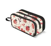ISAOA Big Capacity Pencil CasesSeven-Spotted Ladybug Love Flowers and Plants Pattern Pencil Pouch Organizer for Teen Girls Boy School&College S