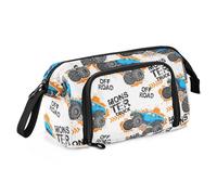 ISAOA Big Capacity Pouch Bag Large Storage Pencil Case Abstract Monster Truck Blue Car Pen Bag with Zipper Office College Stationery Organizer,School Supplies for Teen Girls Boys and Adults