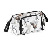 ISAOA Big Capacity Pouch Bag Large Storage Pencil Case Cute Horses Brown Mustang Wild Pen Bag with Zipper Office College Stationery Organizer,School Supplies for Teen Girls Boys and Adults