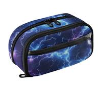 ISAOA Blue Purple Lightning Pattern Pencil Case with 3 Compartments, Aesthetic Stationery Pen Bag Secondary School Essentials Supplies for Teen Girls Boys Adult
