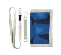 ISAOA Blue Shark Heart Pattern Kids Wallets for Boys Girls, Toddler Trifold Wallet with Zippered Coin Pocket and Card Holders, Novelty Wallet for Childrens Birthday Gifts
