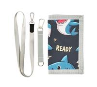 ISAOA Blue Shark Pattern Kids Wallets for Boys Girls, Toddler Trifold Wallet with Zippered Coin Pocket and Card Holders, Novelty Wallet for Childrens Birthday Gifts