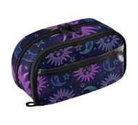 ISAOA Boho Witchy Magic Moon Sun Star Pencil Case with 3 Compartments, Aesthetic Stationery Pen Bag Secondary School Essentials Supplies for Teen Girls Boys Adult
