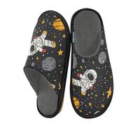 ISAOA Cartoon Astronauts Stars Asteroids House Slippers for Women Men, Non Slip Slippers Warm Slippers House Shoes Indoor Outdoor, 44-45