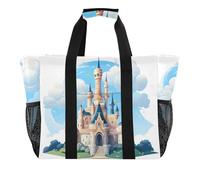 ISAOA Cartoon Castle Cloud Beach Bags for Women Large Waterproof Beach Tote Bag Travel Pool Yoga Nurse Shopping Tote Bag
