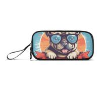 ISAOA Cartoon Glasses Dog Big Capacity Pencil Case 3 Compartments Pencil Pouch Portable Large Storage Pencil Box Pencil Bag for Teen Boys Girls Adults Students