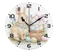 ISAOA Clock Easter Bunny Basket Wall Clock for Children Bedroom,Silent Clock for Boys and Girls Classroom Home Decor,25 CM