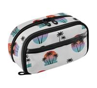 ISAOA Coconut Tree Sunset Pattern Pencil Case with Clear PVC, Waterproof Zipper Pen Bag Pouch Organizer with PE Divider Large Capacity Stationery Storage for School Office