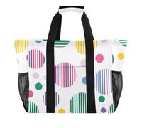 ISAOA Colored Line Polka Dot Beach Bags for Women Large Waterproof Beach Tote Bag Travel Pool Yoga Nurse Shopping Tote Bag