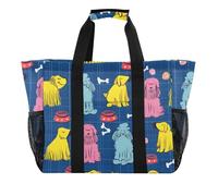 ISAOA Colorful Black Line Dog Pattern Beach Bags for Women Large Waterproof Beach Tote Bag Travel Pool Yoga Nurse Shopping Tote Bag