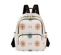 ISAOA Colorful Snowflake Circle Quilted Multi-Pocket Rucksack | 2 large main zip compartments, 3 small pockets, luxurious leather handle, thick shoulder straps, lightweight fashion rucksac