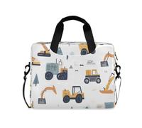 ISAOA Compact Laptop Shoulder Bag Carrying Case with Padded Strap Red Blue Construction Truck Yellow Blue Construction Transport Car and Zippered Accessory Pocket