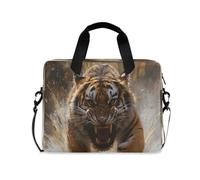 ISAOA Compact Laptop Shoulder Bag Carrying Case with Padded Strap Sea World Shark Angry Running Tiger and Zippered Accessory Pocket