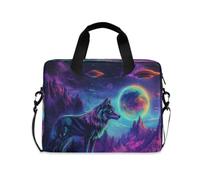 ISAOA Compact Laptop Shoulder Bag Carrying Case with Padded Strap Wolf Moon Shadow Purple Wolf Starry Sky and Zippered Accessory Pocket