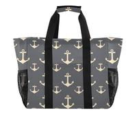 ISAOA Cream Anchors on Navy Pattern Beach Bags for Women Large Waterproof Beach Tote Bag Travel Pool Yoga Nurse Shopping Tote Bag