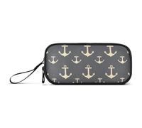 ISAOA Cream Anchors on Navy Pattern Big Capacity Pencil Case 3 Compartments Pencil Pouch Portable Large Storage Pencil Box Pencil Bag for Teen Boys Girls Adults Students