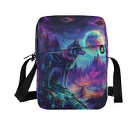 ISAOA Crossbody Shoulder Bag Canvas Shoulder Bag Messenger Bag Purple Wolf Starry Sky for Men Women Outdoor Travel Business