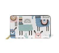 ISAOA Cute Alpaca Cactus and Hand Drawn Leather Wallet Purse,Multi-Function Handbag Zipper Clutch Purse,Large Capacity Card Holder Bag,19 CM