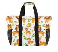 ISAOA Cute Animal Tiger Leaf Beach Bags for Women Large Waterproof Beach Tote Bag Travel Pool Yoga Nurse Shopping Tote Bag