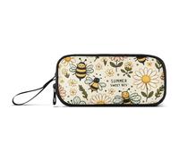 ISAOA Cute Bee Honey Flower Big Capacity Pencil Case 3 Compartments Pencil Pouch Portable Large Storage Pencil Box Pencil Bag for Teen Boys Girls Adults Students