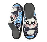 ISAOA Cute Fat Chubby Panda Bear Sticker Blue House Slippers for Women Men, Non Slip Slippers Warm Slippers House Shoes Indoor Outdoor, 38-39