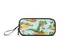 ISAOA Cute Green Crocodile Big Capacity Pencil Case 3 Compartments Pencil Pouch Portable Large Storage Pencil Box Pencil Bag for Teen Boys Girls Adults Students