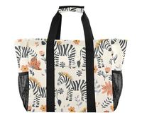 ISAOA Cute Hand Drawn Zebras and Flowers Beach Bags for Women Large Waterproof Beach Tote Bag Travel Pool Yoga Nurse Shopping Tote Bag