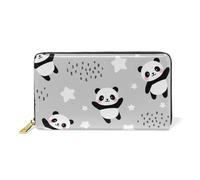 ISAOA Cute Panda Star Grey Leather Wallet Purse,Multi-Function Handbag Zipper Clutch Purse,Large Capacity Card Holder Bag,19 CM