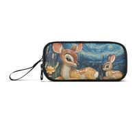 ISAOA Deer Lying Starry Sky Big Capacity Pencil Case 3 Compartments Pencil Pouch Portable Large Storage Pencil Box Pencil Bag for Teen Boys Girls Adults Students