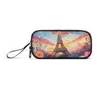 ISAOA Eiffel Tower and Beautiful Flower Big Capacity Pencil Case 3 Compartments Pencil Pouch Portable Large Storage Pencil Box Pencil Bag for Teen Boys Girls Adults Students