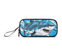 ISAOA Fierce Shark Big Capacity Pencil Case 3 Compartments Pencil Pouch Portable Large Storage Pencil Box Pencil Bag for Teen Boys Girls Adults Students