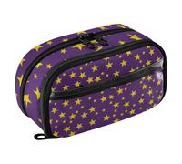 ISAOA Five-Pointed Star Purple Background Pattern Pencil Case with 3 Compartments, Aesthetic Stationery Pen Bag Secondary School Essentials Supplies for Teen Girls Boys Adult