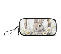 ISAOA Flower Basket Rabbit Watercolor Big Capacity Pencil Case 3 Compartments Pencil Pouch Portable Large Storage Pencil Box Pencil Bag for Teen Boys Girls Adults Students