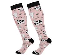 ISAOA Funny Cows and Milk Compression Socks for Women & Men,Wide Calf Support Socks, Travel, Running, Nursing, Pregnancy, Sports & Everyday Wear,Pack 1