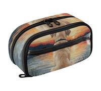 ISAOA Golden Retriever Back View Seaside Pencil Case with 3 Compartments, Aesthetic Stationery Pen Bag Secondary School Essentials Supplies for Teen Girls Boys Adult