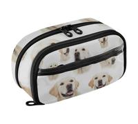 ISAOA Golden Retriever Dog White Pencil Case with 3 Compartments, Aesthetic Stationery Pen Bag Secondary School Essentials Supplies for Teen Girls Boys Adult