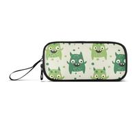 ISAOA Green Cute Monster Big Capacity Pencil Case 3 Compartments Pencil Pouch Portable Large Storage Pencil Box Pencil Bag for Teen Boys Girls Adults Students