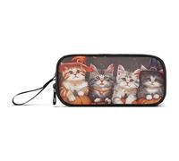 ISAOA Halloween Cat Bat Pumpkin Big Capacity Pencil Case 3 Compartments Pencil Pouch Portable Large Storage Pencil Box Pencil Bag for Teen Boys Girls Adults Students