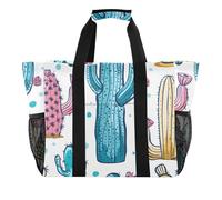 ISAOA Hand Drawn Cute Cactus Beach Bags for Women Large Waterproof Beach Tote Bag Travel Pool Yoga Nurse Shopping Tote Bag