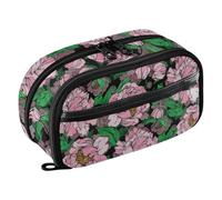 ISAOA High Capacity Pencil Cases, Water Resistant Pencil Pouch with 4 Compartments, Clear Pencil Pouch, Peony Floral Botanical Flowers Pencil Case Pouch Organizer for Girls Boys